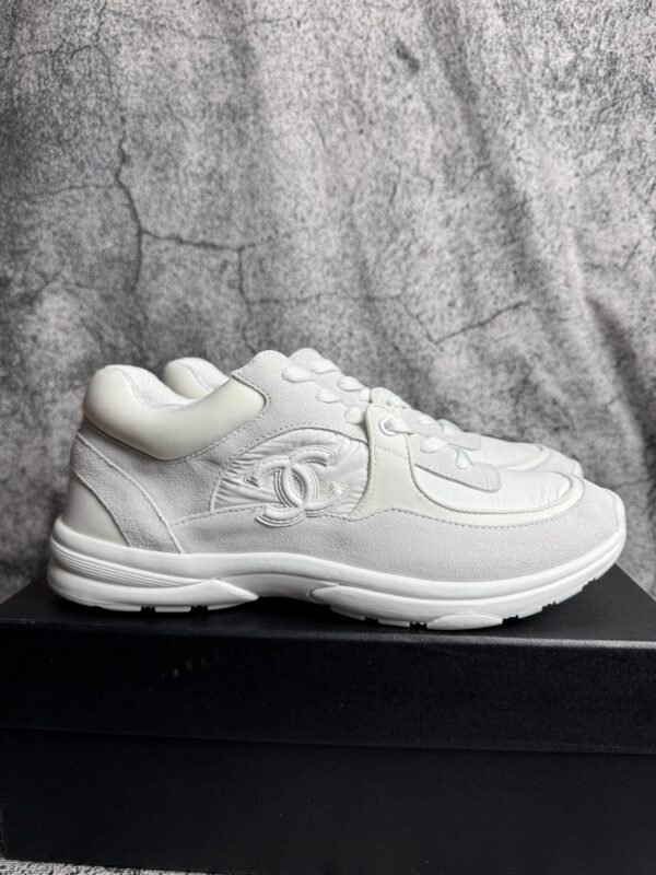 Chanel Low Top Trainer Reflective White Suede