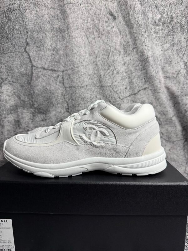 Chanel Low Top Trainer Reflective White Suede