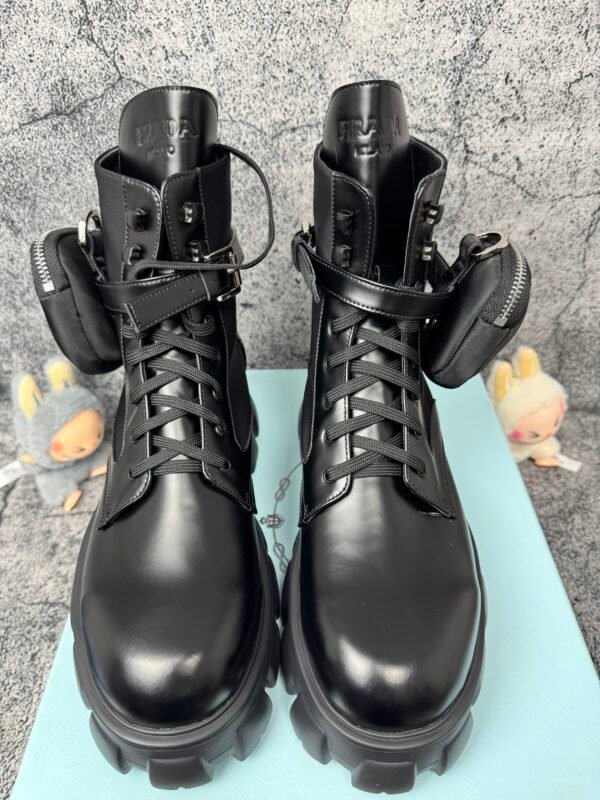 Prada Monolith 60mm Pouch Ankle Boots Black Brushed Leather And Nylon