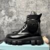 Prada Monolith 60mm Pouch Ankle Boots Black Brushed Leather And Nylon