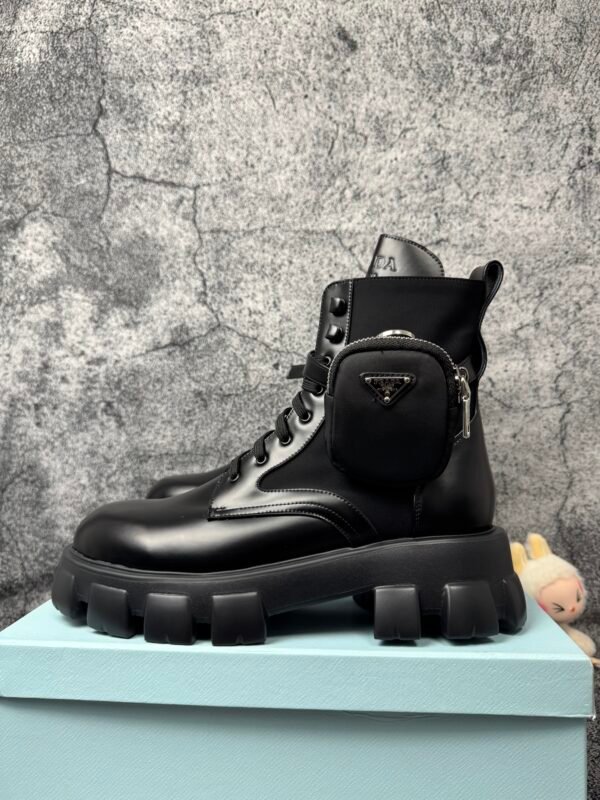 Prada Monolith 60mm Pouch Ankle Boots Black Brushed Leather And Nylon