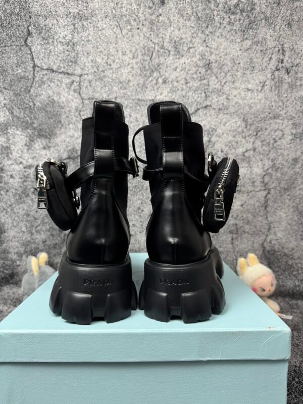 Prada Monolith 60mm Pouch Ankle Boots Black Brushed Leather And Nylon
