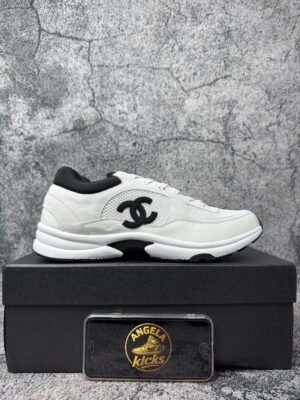 Chanel Low Top Trainer Suede White Black