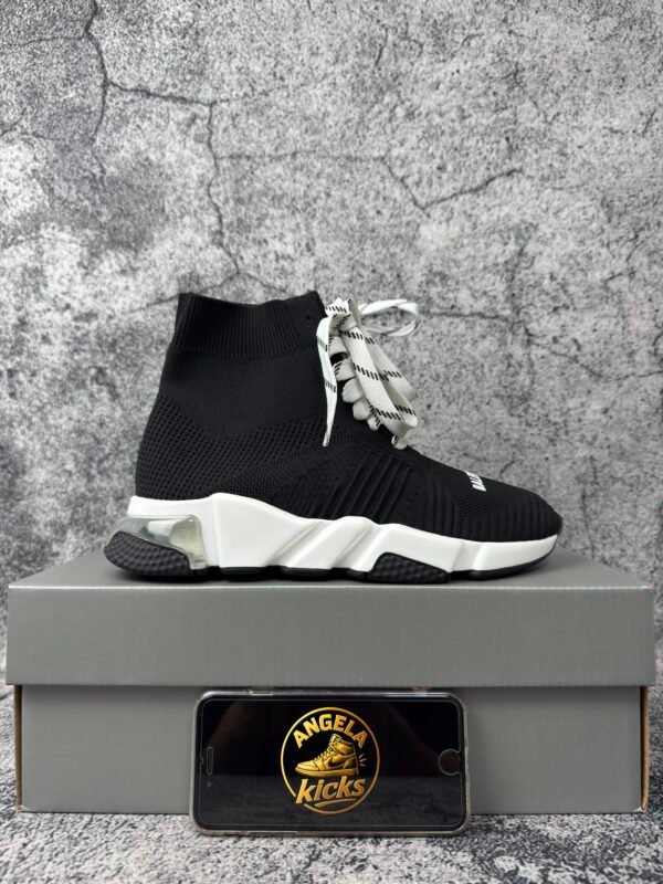 Balenciaga Speed Lace Up Clear Sole Black White