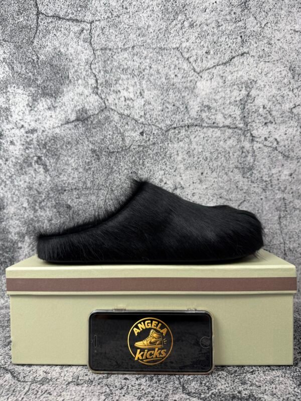 Marni Long Hair Calfskin Fussbett Sabot Mule Black