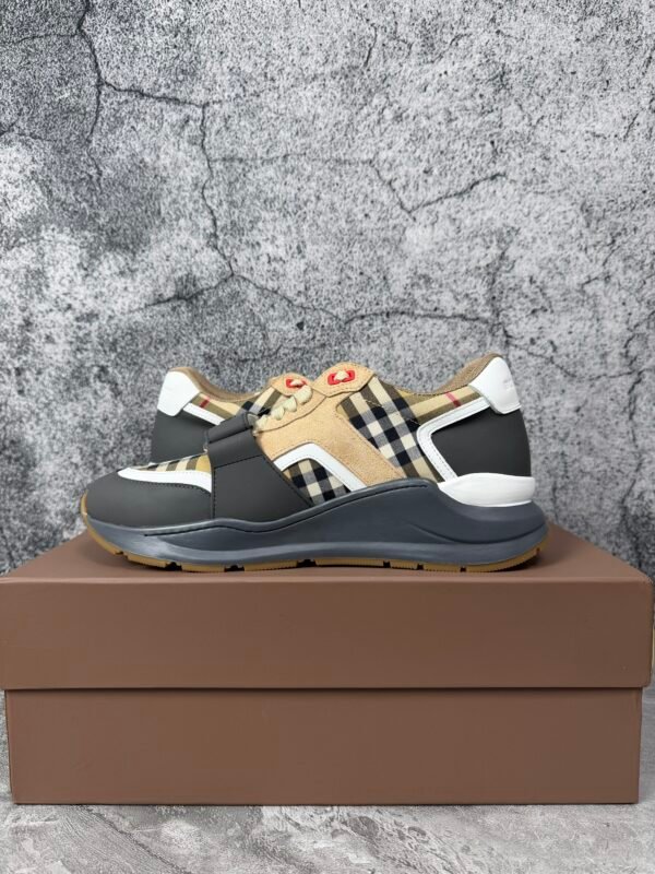 Burberry Ramsey Vintage Check Suede Leather Sneakers Grey Archive Beige