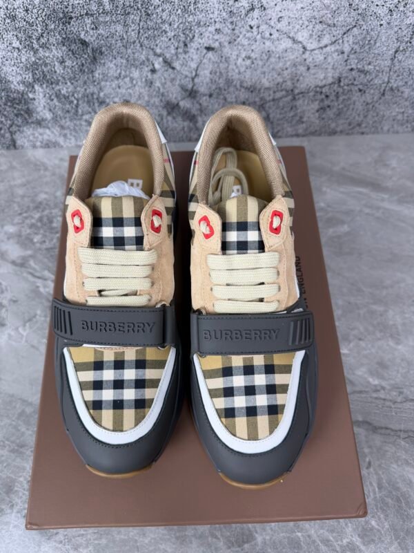 Burberry Ramsey Vintage Check Suede Leather Sneakers Grey Archive Beige