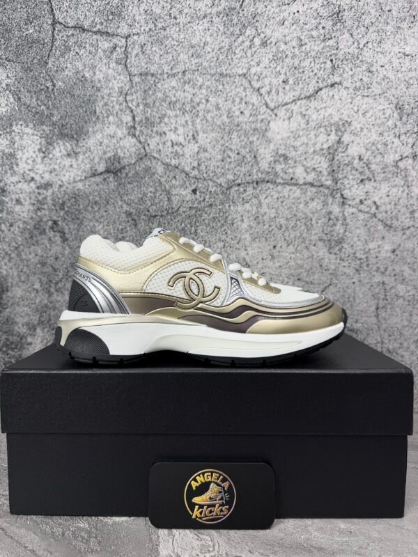 Chanel CC Logo Sneaker 'White Gold Silver'