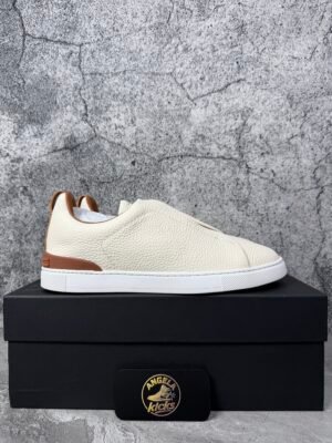 Zegna Deerskin Triple Stitch Off White/Brown