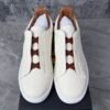 Zegna Deerskin Triple Stitch Off White/Brown